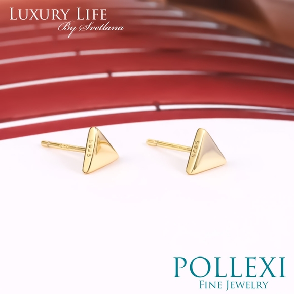 14k Gold Pyramid Stud Earrings - Picture 6 of 16